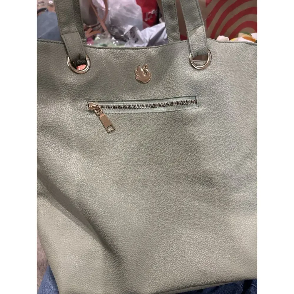 Gloria Vanderbilt Sage Green Faux Leather Women’s Tote‎ Bag Gold Swan Shoulder